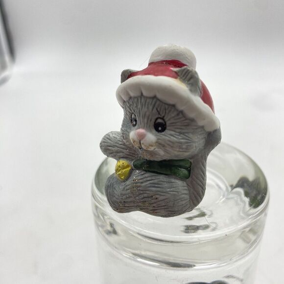Vintage Christmas Cat Candle Hugger Climber Kitty in Santa Hat Ceramic Cat Lady - Picture 6 of 8